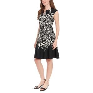 London Times Plus Size Printed Split-Neck Fit & Flare Dress Women’s Sz 18